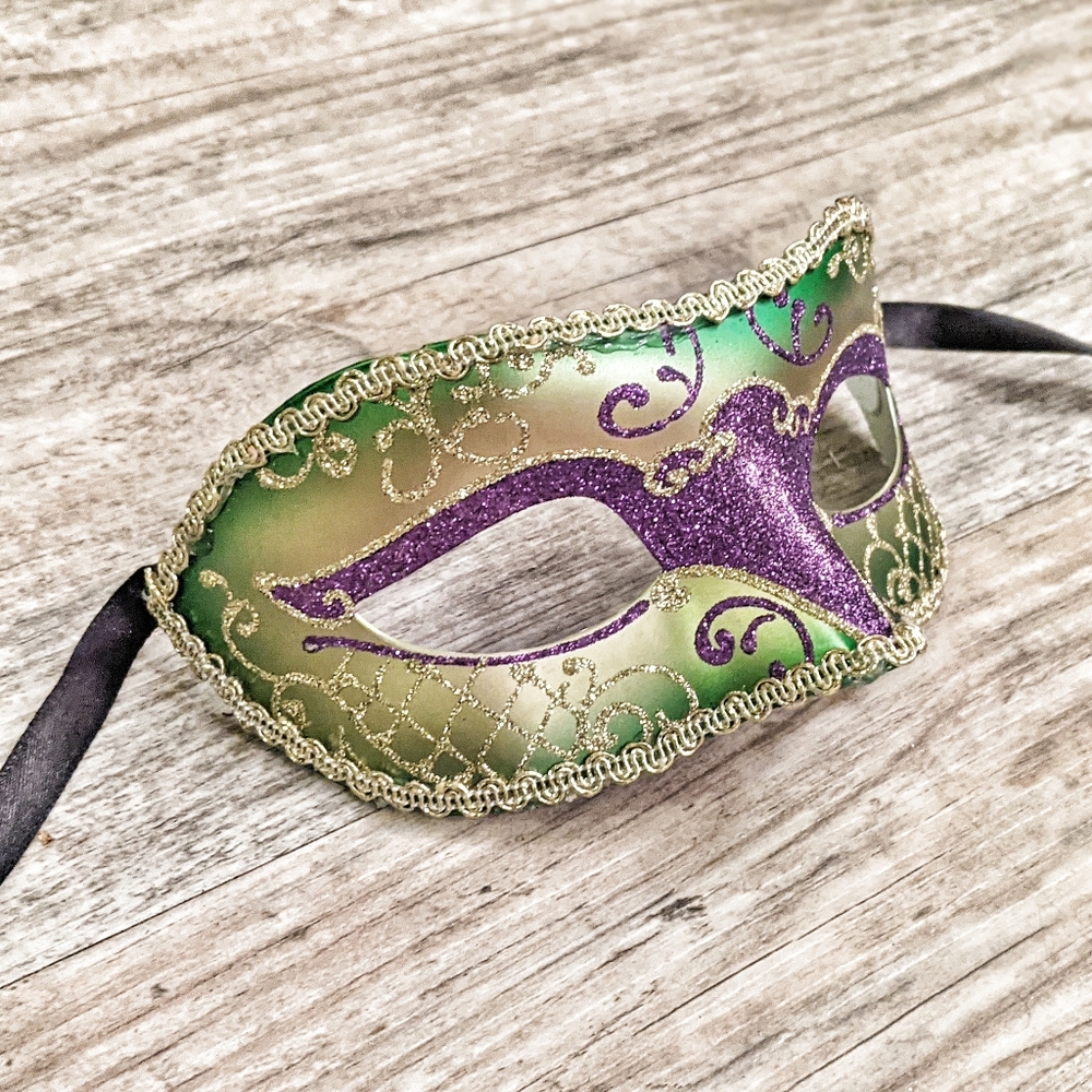 Ladies Masquerade Mask in Purple, Green & Gold - Picture 4 of 5